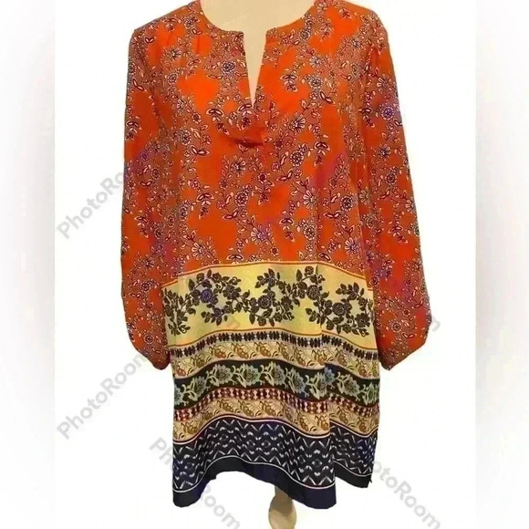 Daniel Rainn Anthropologie Red Floral Peasant 3/4 sleeve v neck size large - Picture 1 of 10